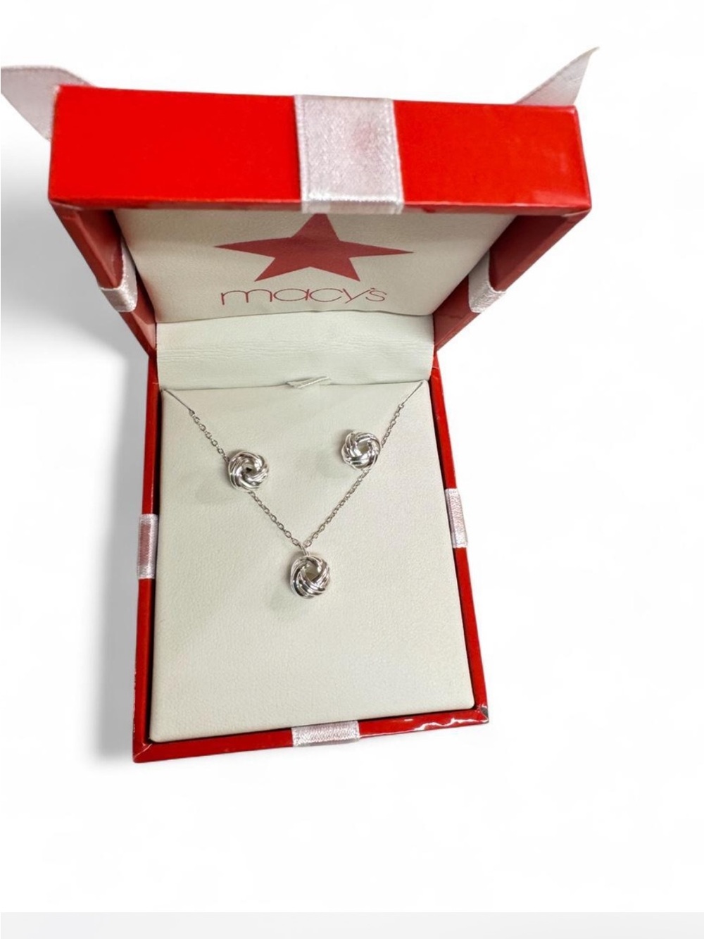Macy's Silver Twisted Knot Necklace and Stud Earring Set